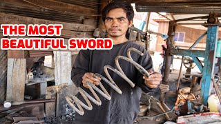 This Artist Blacksmith Turning This Coil Spring Into A Very Beautiful Sword.