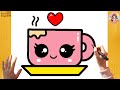 How to Draw a Cute Pink Cup Easy ???????? Kawaii Tea & Coffee Mug Drawing Step by Step for Kids ☕