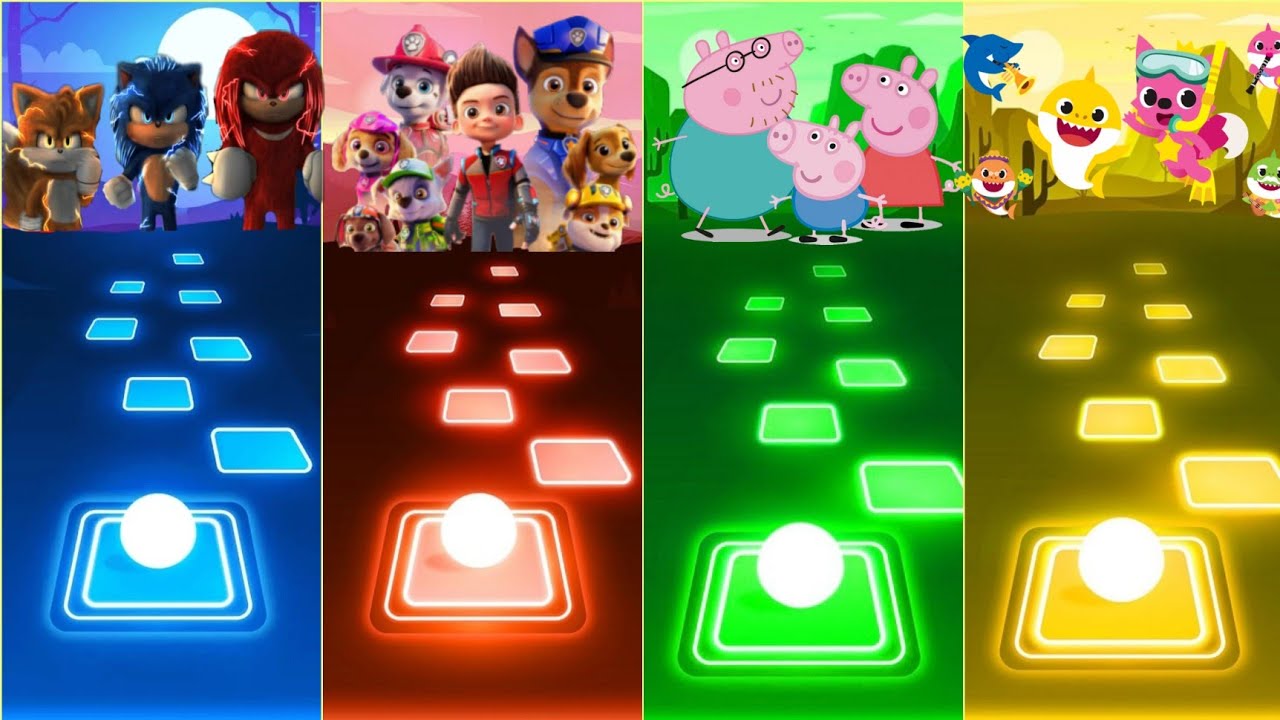 Sonic team vs Paw patrol team vs Peppa pig team vs Baby shark team - Tiles hop