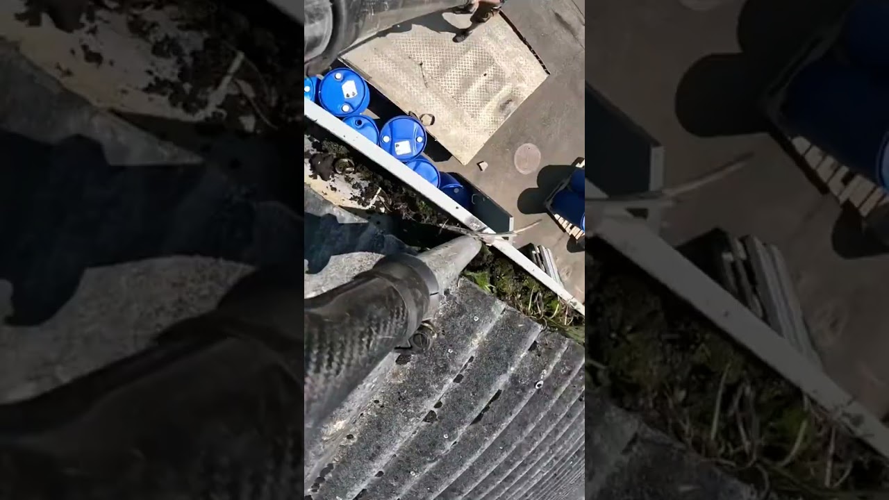 Rensning af tagrender i højden, her ca 5 meter oppe med træer i tagrenden:-)