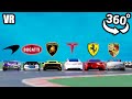 360° VR Video || Tesla vs Lamborghini  vs Porsche vs Bugatti vs Ferrari vs McLaren