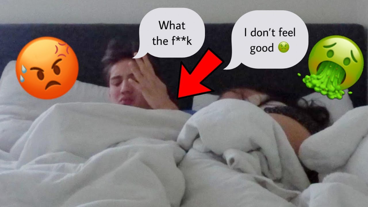 THROWING UP ON MY BOYFRIEND WHILE HE SLEEPS PRANK!! **HE GOT MAD
