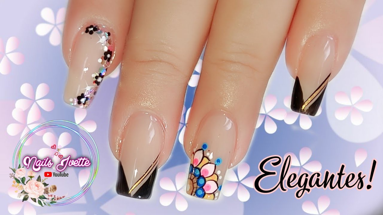 Uñas sencillas y elegantes / Diseño de uñas decoradas con negro / Decoración de uñas mandala