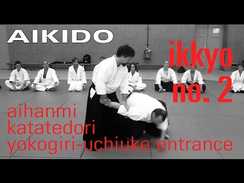 Aikido Technique Ikkyo with Yokogiri-Uchiuke Entrance as Aihanmi Katatedori Omote Waza and Aikiken