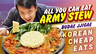 KOREAN CHEAP EATS! All You Can Eat ARMY STEW (Budae jjigae) BUFFET & BBQ Duck