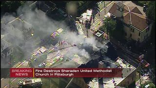 Firefighter taken to hospital, roof collapses after large fire at Pittsburgh church