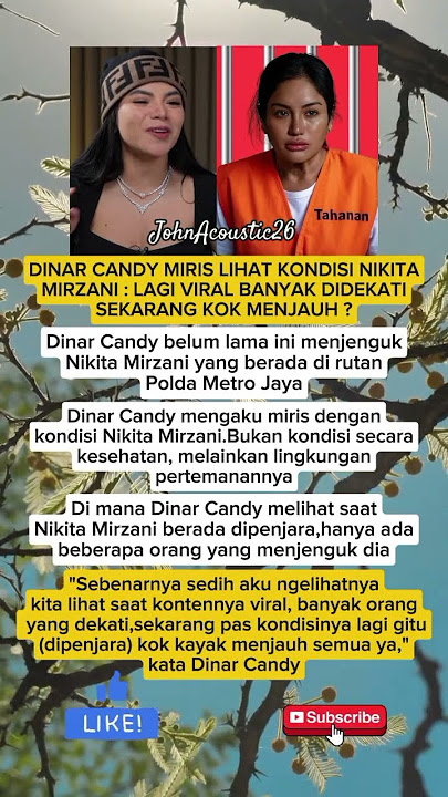 DINAR CANDY MIRIS LIHAT KONDISI NIKITA MIRZANI : LAGI VIRAL BANYAK DIDEKATI SEKARANG KOK MENJAUH ?