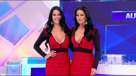 Gêmeas?  Paulinha Mota e Helen Ganzarolli no Jogo das 3 Pistas do Programa Silvio Santos