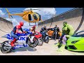 SUPERHEROES ON A MOTORBIKE WITH SPIDERMAN - DANGEROUS WRECK PLANE OBSTACLES