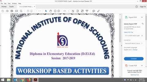 NIOS D El Ed 512 Workshop Based Activities Cover Page - Download PDF
