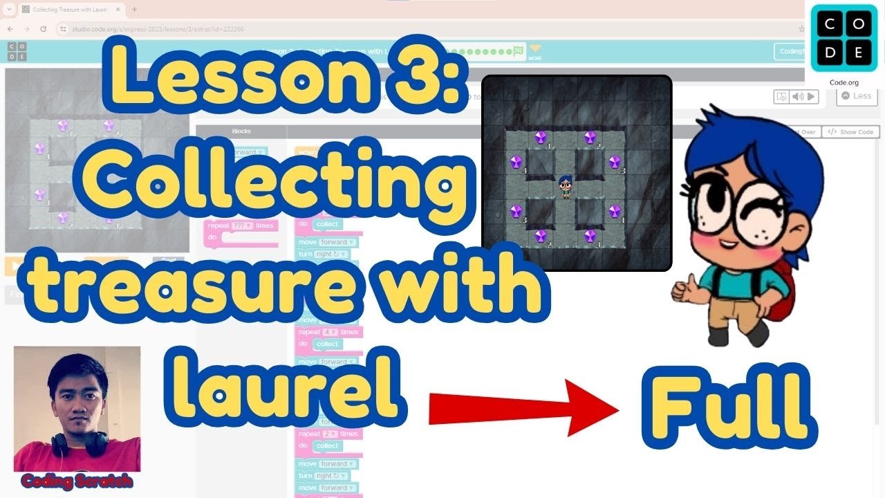 Code.org Lesson 3 Collecting Treasure with Laurel | Express Course 2023 ...