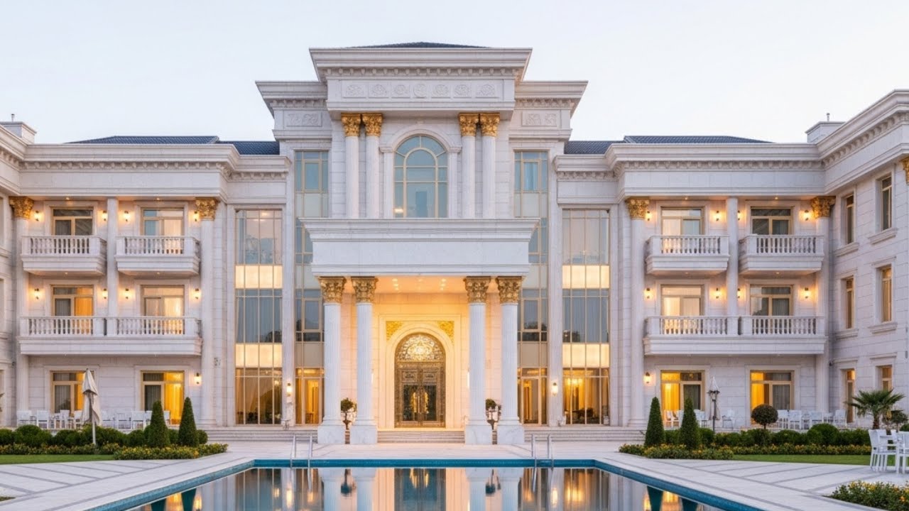 White & Light Gold Mega Palace Tour | Full Cinematic Front View | Ultra Luxury Modern Royal Mansion