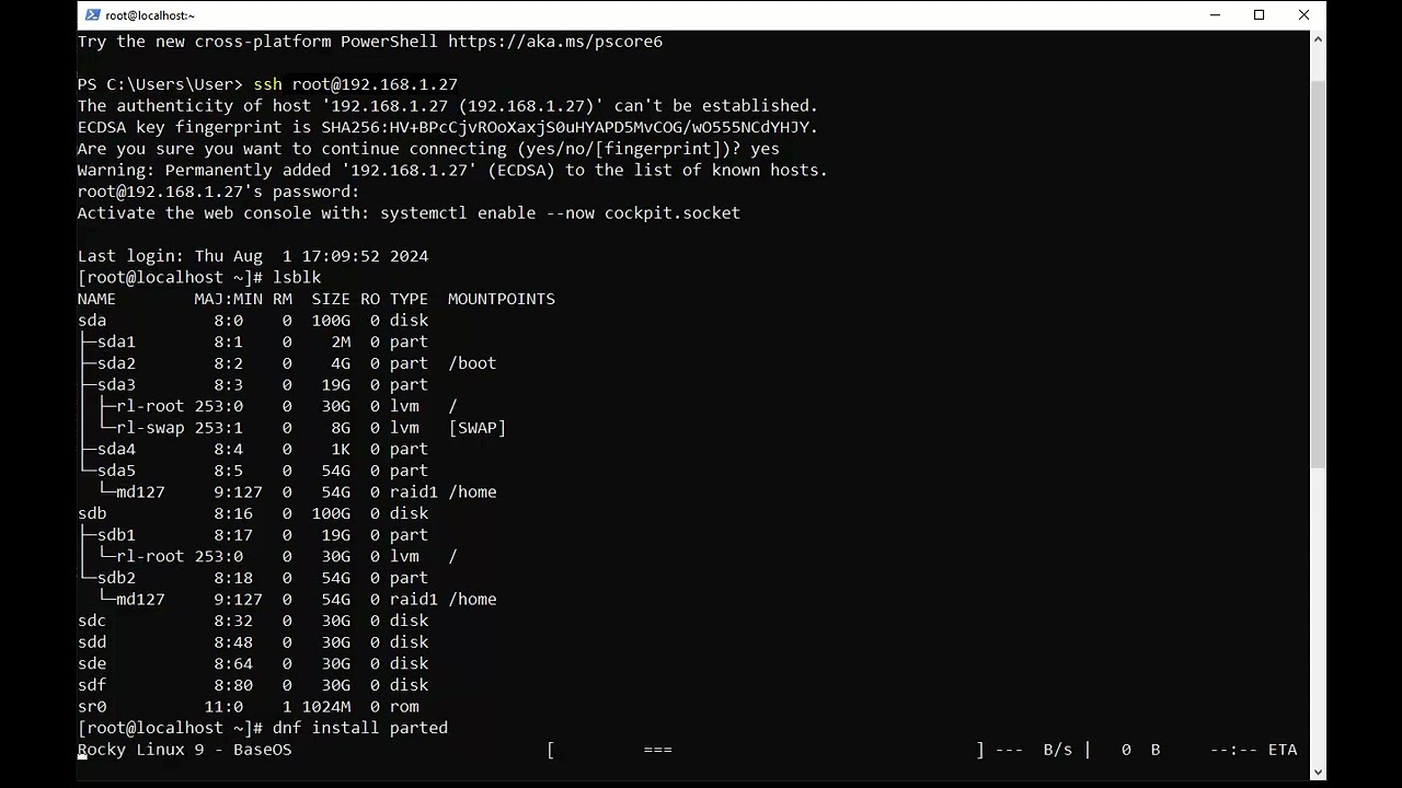 3-Rocky Linux Server. Create RAID1 (GUI) & RAID5 (CLI) - NO AUDIO