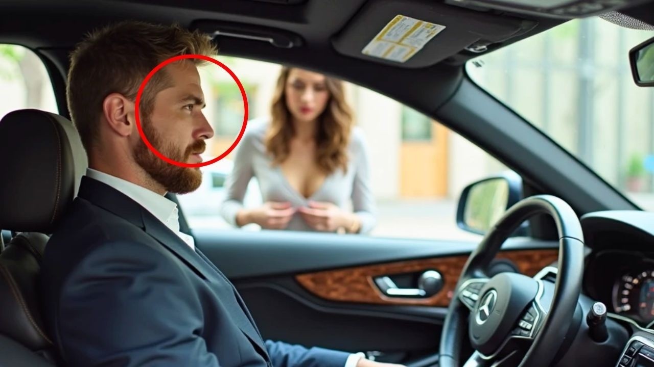 Pripravnica Želi Brzo Popraviti Grudnjak Kroz Staklo Ne Znajući Ko Je Gleda Iz Luksuznog Vozila