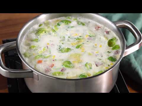 Creamy Brussel Sprout and Corned Beef Chowder