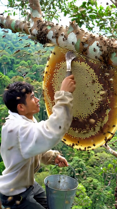 Risking his life for sweet jungle honey, high above the ground. #honeyhunt #bees #wildhoney #shorts
