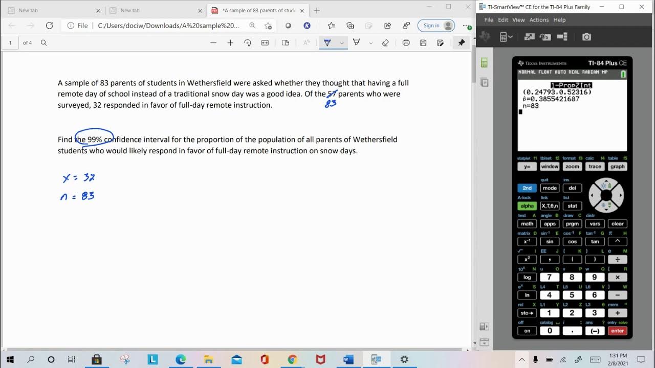 One proportion confidence interval ti 84 youtube