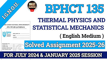 BPHCT 135 Solved Assignment 2025-26 // Thermal Physics and Statistical Mechanics // #bphct135 #bphct