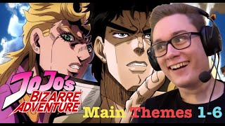 JoJo's Bizarre Adventure Main Theme Songs (1-6) FIRST TIME REACTION | OMG! WHAT ARE THOSE TUNES?!