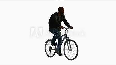 3d render green screen chroma key animation isolated Middle-aged African man riding a bicycle from