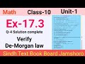 Exercise 17.3 Question 4 verify De-Morgan law complete solution