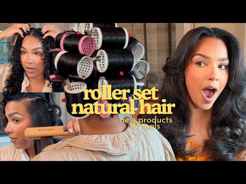 Silk press curly hair without damage | roller set straight natural hair