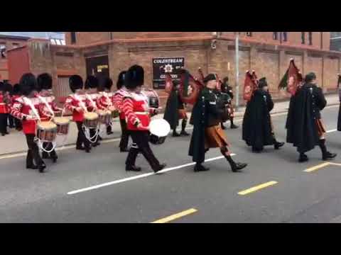 marching musical band leaving Victoria Barracks
