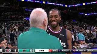 Kawhi \& Gregg Popovich share a moment after the game 🤝