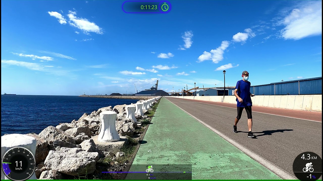 Flat Indoor Cycling Fat Burning Workout Harbor wall Tarragona Spain Garmin Ultra HD