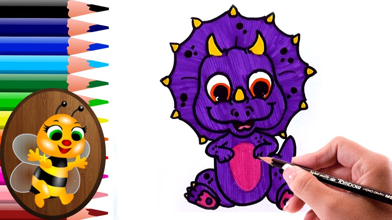 dibujando y coloreando un dinosaurio color morado - Dibujos para Niños -  How to draw and paint - thptnganamst.edu.vn