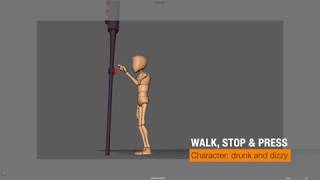 Bony walk and stop, drunk
