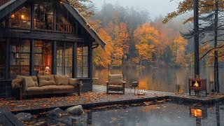 Sleep With Autumn Rain Sounds Cozy Lake Porch By The Lake | Crackling Fire and Rain Sounds ASMR