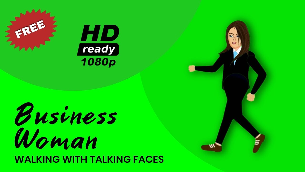 Business Woman talk faces || WALKING ANIMATION || free green screen || cartoon character