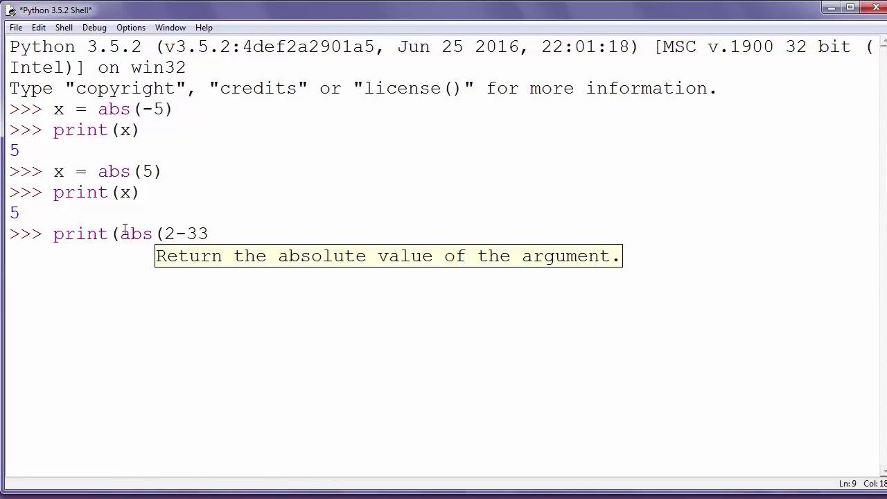 utilisation de la fonction abs() en python - YouTube