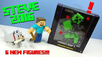 Minecraft 2016 Mattel 5 inch Action Figures Mining Steve Tame-able Wolf and Exploding Creeper