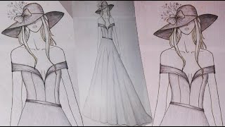 تصميم الازياء | رسم الأزياء للمبتدئين | رسم فستان جميل | رسم | تعليم رسم وتصميم الازياء