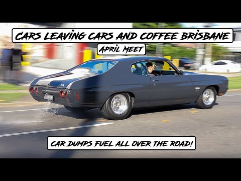 Modified Cars Leaving Cars and Coffee Brisbane April Meet | Car Dumps Fuel All Over the Road!