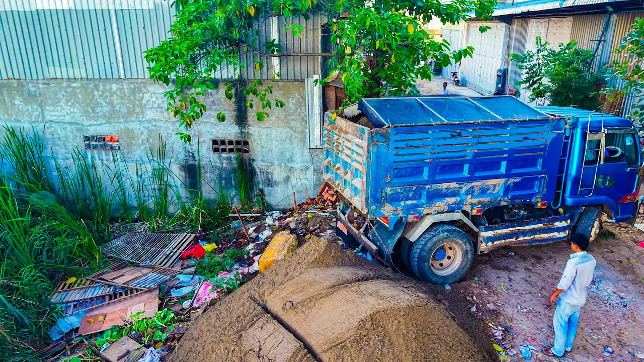 Start New Project! Bulldozer Pushing Sand & Dump Truck Pouring Soil