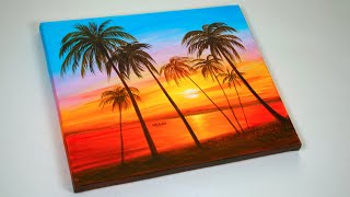 Sunset Beach Painting | Tropical Beach | Sunset Acrylic Painting For Beginners