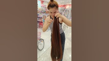Kẹp tóc giả thẳng dài qua mông giữa siêu thị #tockep