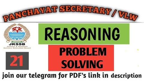 Lec- 21  Reasoning ||  Problem Solving   || VLW/ Panchayat Secretary||Jkssb|| jk-icom