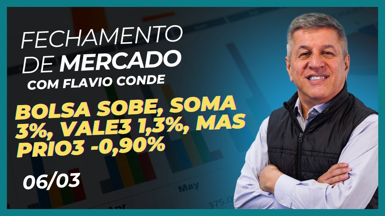 BOLSA SOBE, SOMA 3%, VALE3 1,3%, mas PRIO3 -0,90% 