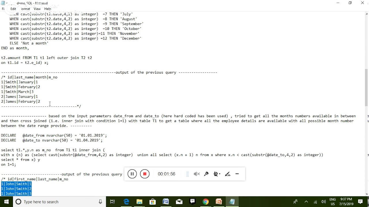 SQL Query Code Demo1 - YouTube