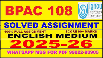 BPAC 108 solved assignment 2025-26 in English || bpac 108 solved assignment 2026 || bpac108 2025-26
