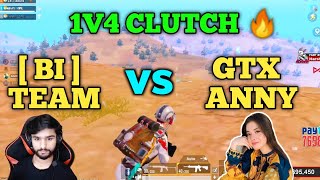 Bi team vs Gtx anny vs Hydra ayush full intense fight in the last zone | 1v4 clutch | Pubg emulator