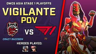 [ Vigilante ] Masterful Support Play | Crazy Raccoon vs T1 | OWCS Asia Stage 1 Playoffs