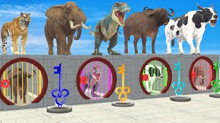 Cow Elephant Gorilla Dinosaur Guess The Right Key ESCAPE ROOM CHALLENGE Wild Animals Cage Game
