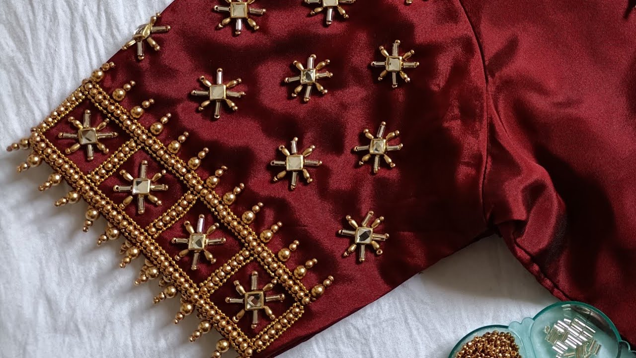 Most Beautiful and Heavy Beaded Bridal Blouse design|Aari work with normal needle on stitched blouse