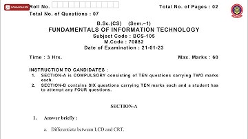BSC 1ST SEM CS FUNDAMENTALS OF INFORMATION TECHNOLOGY JAN 2023 | PTU
