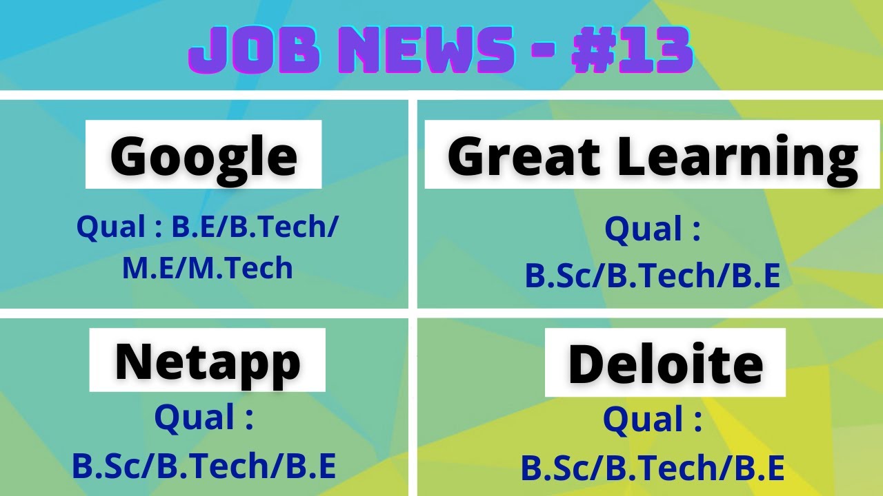 Jobs News 13 || Google || Deloite || Great Learning || Netapp || Zeta || By Learn 2 Update 